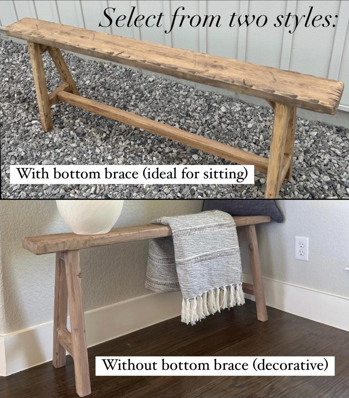 Handcrafted Rustic Wood Noodle Bench, Primitive Skinny Bench (36x20x5.5)