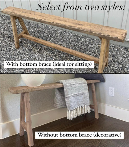 Handcrafted Rustic Wood Noodle Bench, Primitive Skinny Bench (36x20x5.5)