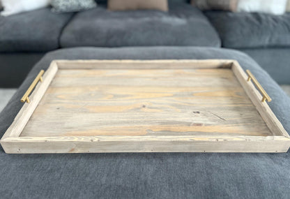 Large Ottoman Tray with Handles, Oversized Coffee Table Tray, Rustic Wooden Serving Tray, Farmhouse Decor, Living Room Tray