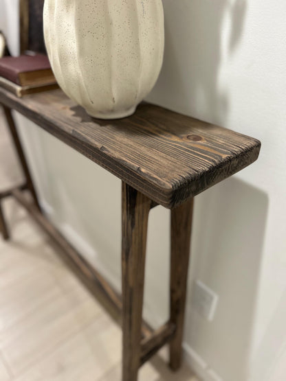 Handmade Rustic Skinny Console Table – Distressed Hem Fur Entryway Decor