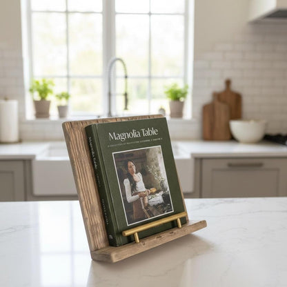 Rustic Distressed Cookbook Stand | Farmhouse Wooden Recipe Holder | Kitchen Counter Cookbook Display | Handmade Recipe Book Stand