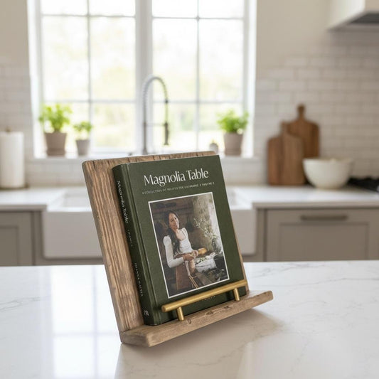 Rustic Distressed Cookbook Stand | Farmhouse Wooden Recipe Holder | Kitchen Counter Cookbook Display | Handmade Recipe Book Stand