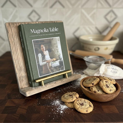 Farmhouse Cookbook Stand | Rustic Wooden Recipe Holder | Distressed Wood Cookbook Display | Kitchen Counter Recipe Stand