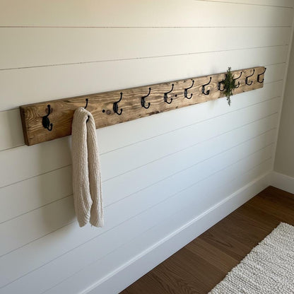 Rustic Wood Coat Rack with Hooks | Farmhouse Wall Hook Rack | Entryway Organizer | Distressed Pine Coat Rack | Mudroom Wall Hooks | Handmade