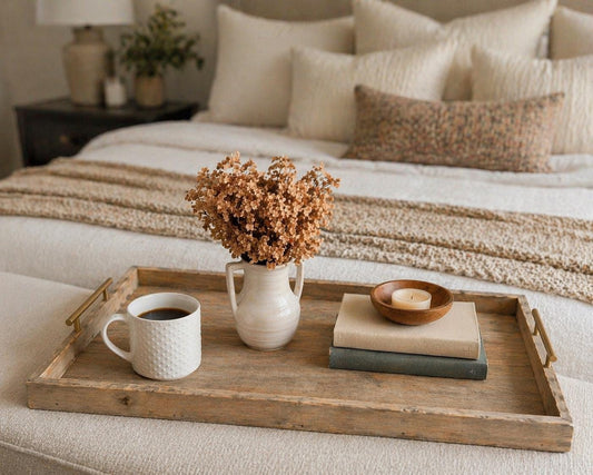 Large Ottoman Tray with Handles, Oversized Coffee Table Tray, Rustic Wooden Serving Tray, Farmhouse Decor, Living Room Tray
