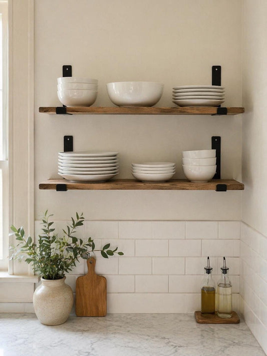 Rustic Wood Floating Shelves with Brackets, Farmhouse Wall Shelves, Distressed Wood Shelf, Reclaimed Style Shelving, Kitchen Bathroom shelf
