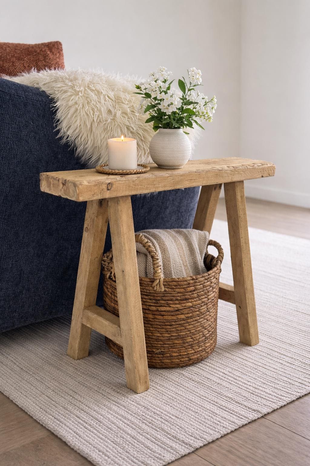 Wood side table, Rustic skinny bench, Slim rustic bench, Distressed narrow stool, Bench for small spaces, Handcrafted pine skinny bench, 24"