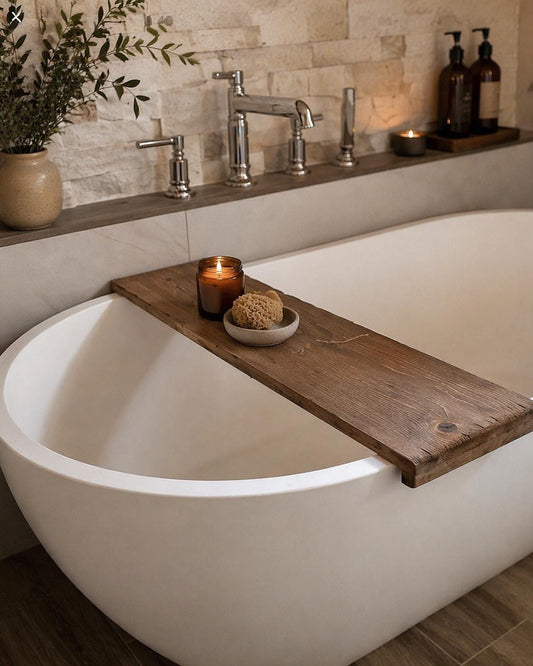 Handmade Rustic Bathtub Caddy Tray | Vintage Pine Wood Bath Tray | Farmhouse Bath Shelf | Wooden Tub Tray | Spa Bathroom Decor
