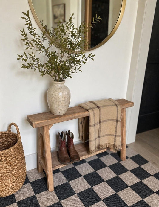 Handcrafted Primitive Skinny Bench, Weathered Wood, Shoe Storage Shelf Bench, Mudroom entry decor, Bench for Narrow Hallways, Rustic decor