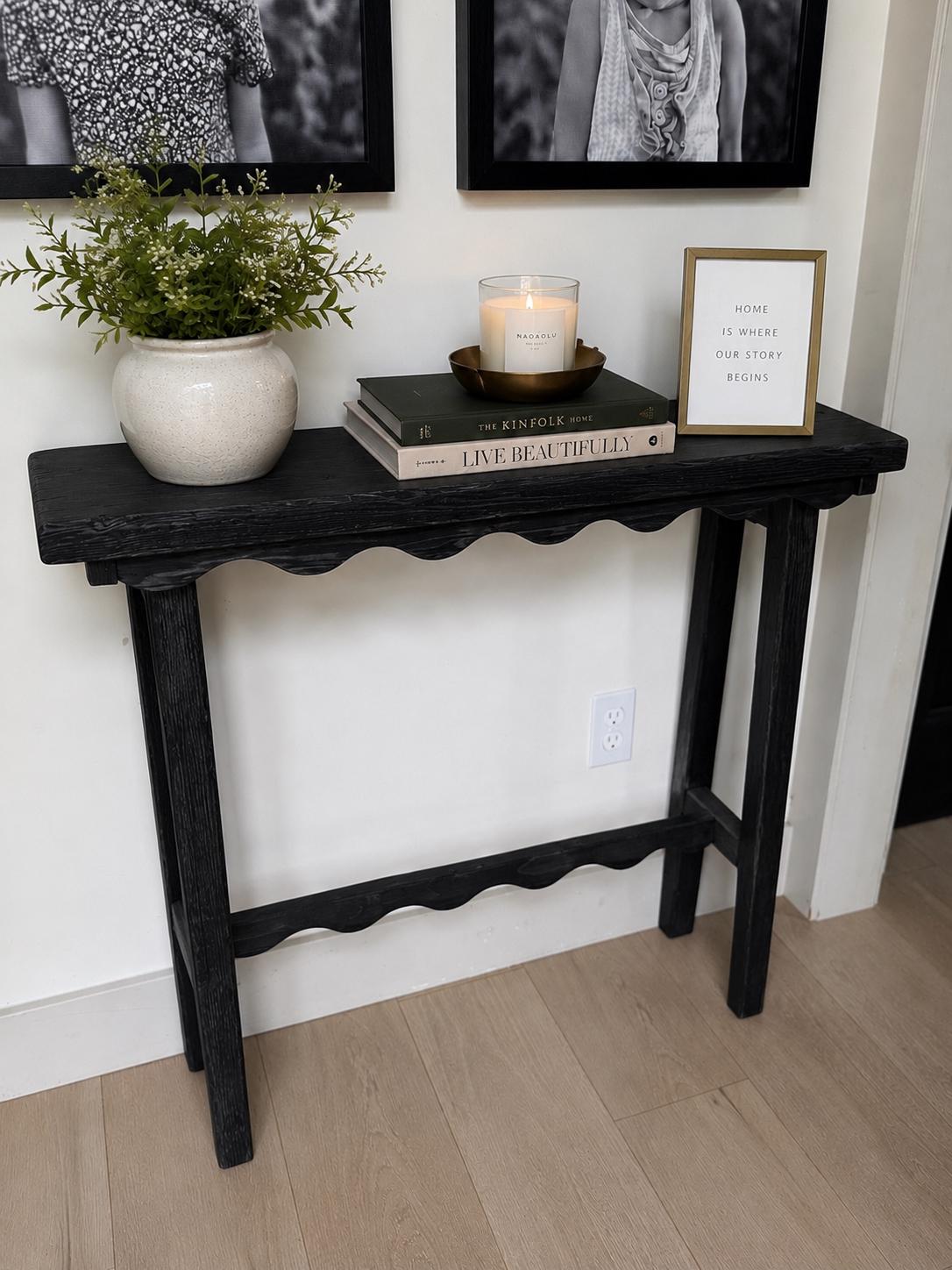 Scalloped narrow console table