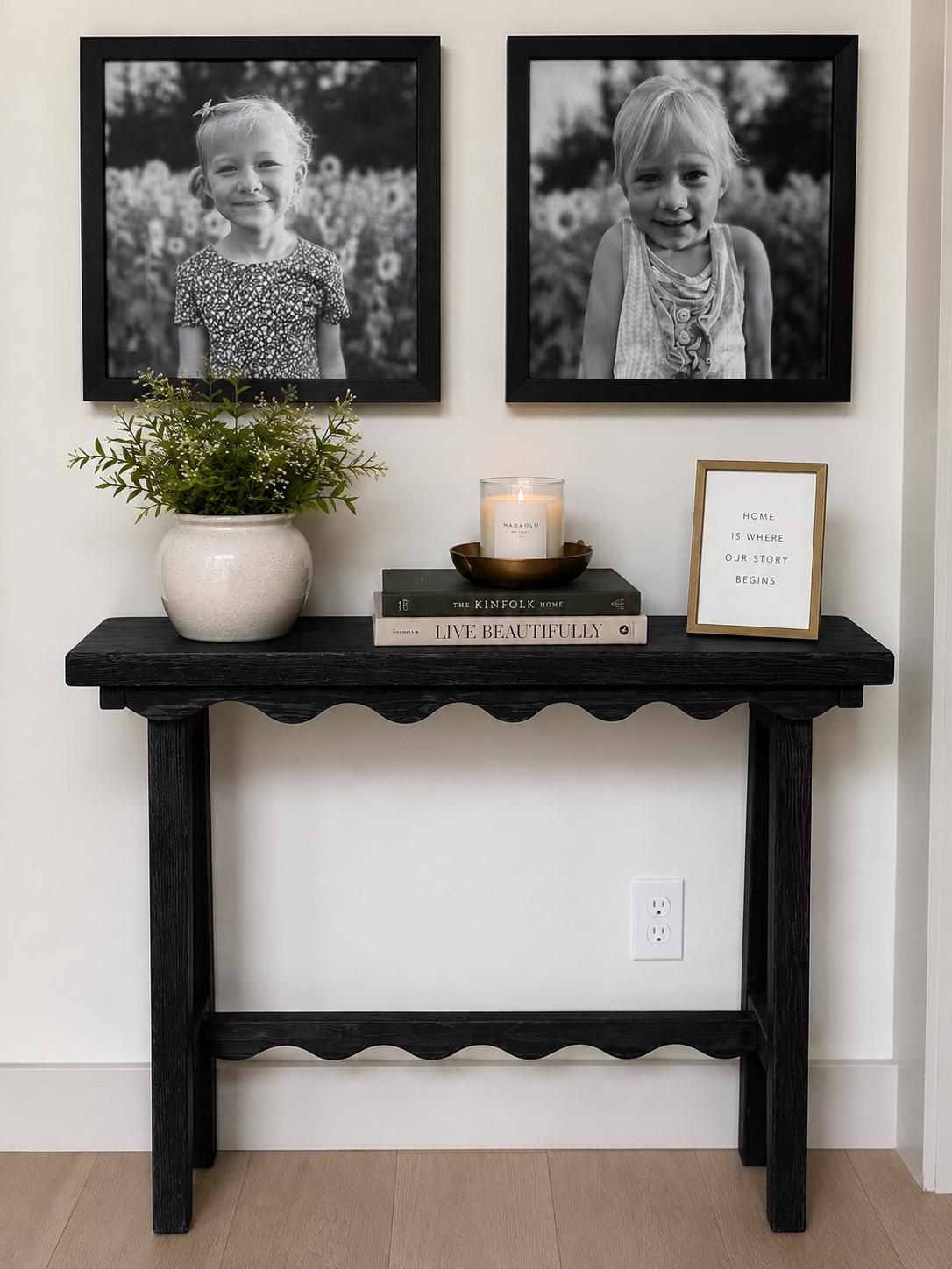 Scalloped narrow console table