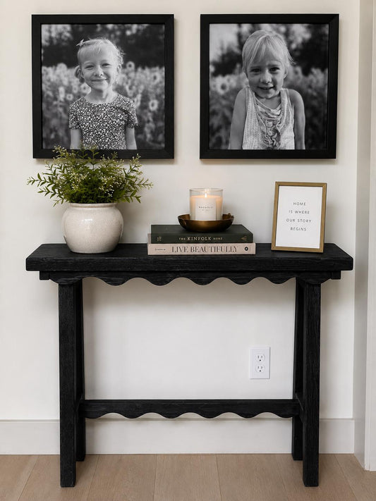 Scalloped narrow console table