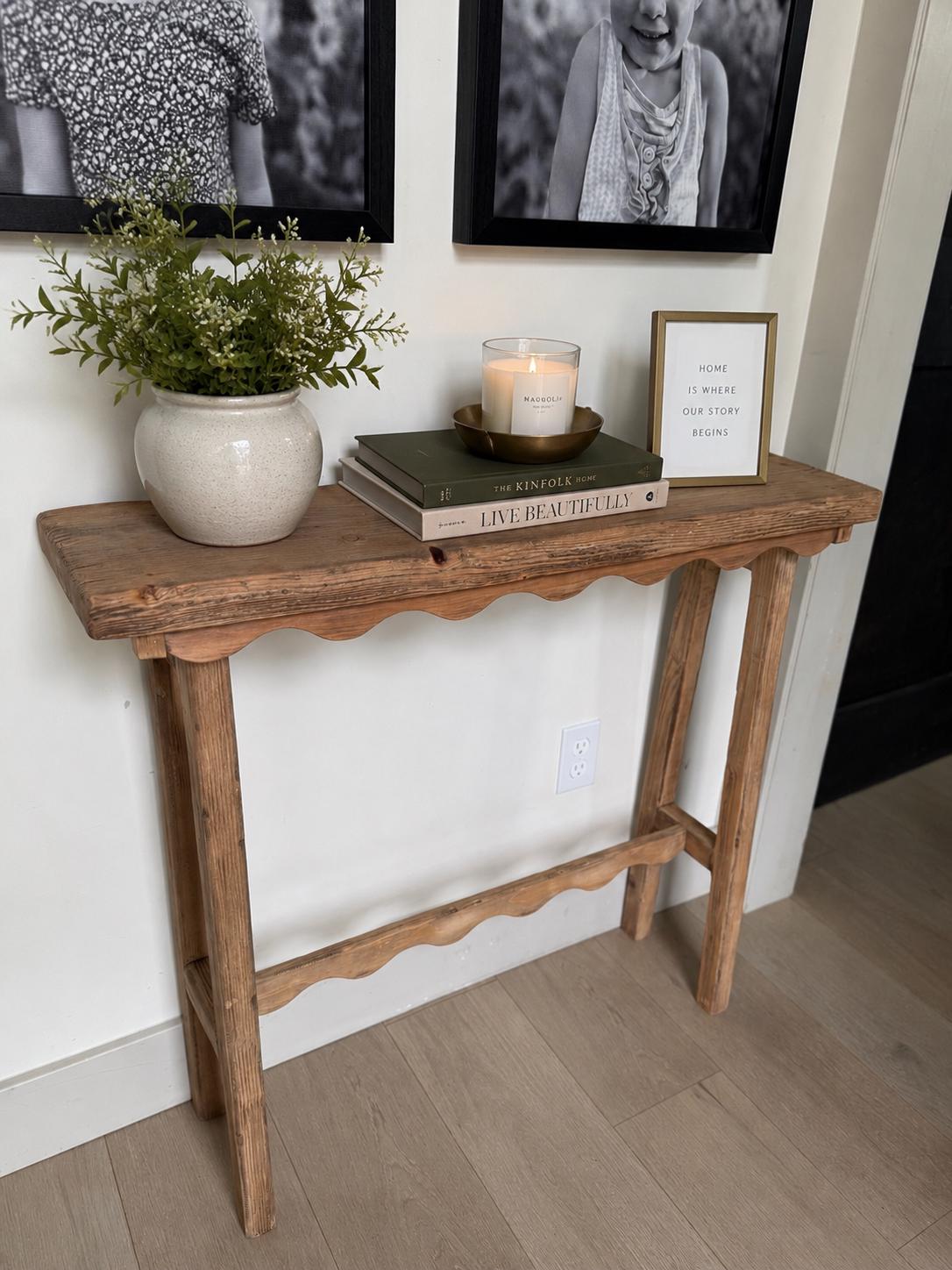 Scalloped narrow console table