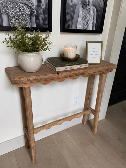 Scalloped narrow console table