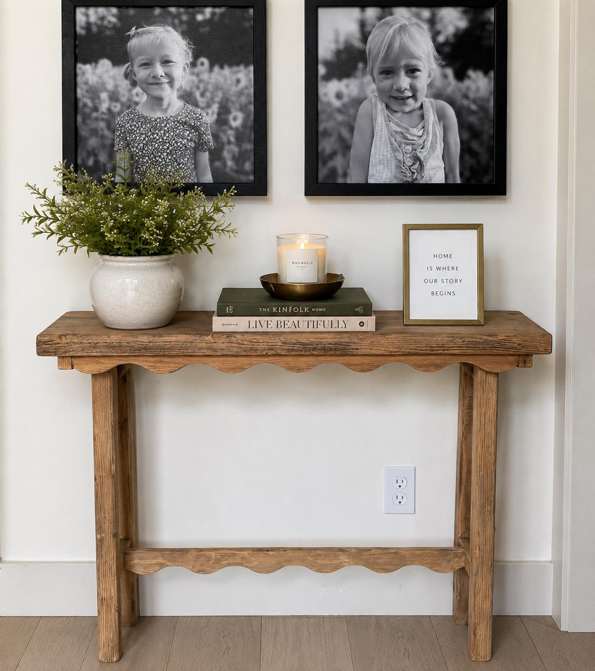 Scalloped narrow console table